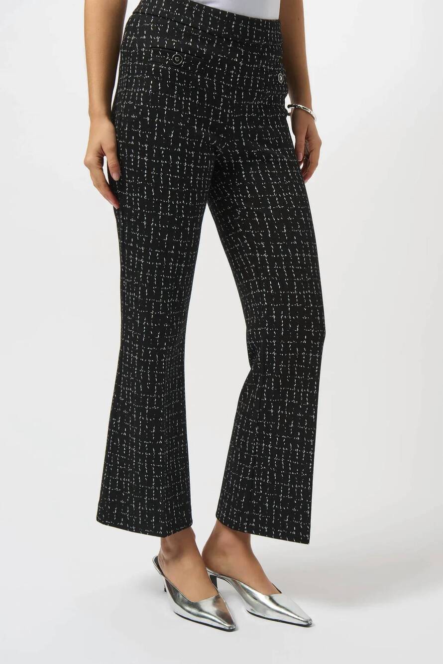 NEW JOSEPH RIBKOFF checkered print pull on flared pants in black off white